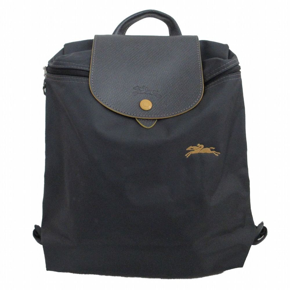 美品【LONGCHAMP 】ロンシャン 折り畳みリュック　グレー ル プリアージュ グリーン M バックパック 10284919