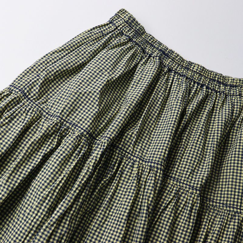 2025 ホームスパン homspun ハイカウントギンガムチェックスカート S イエロー ネイビー コットン ギャザー フ 2400014641400 NICORILABO_COM