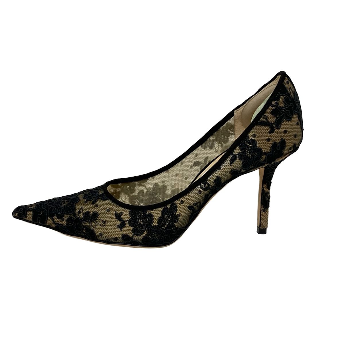 JIMMY CHOO ジミーチュウ パンプス 37 1|2 レディース - 黒×ベージュ レース|メッシュ