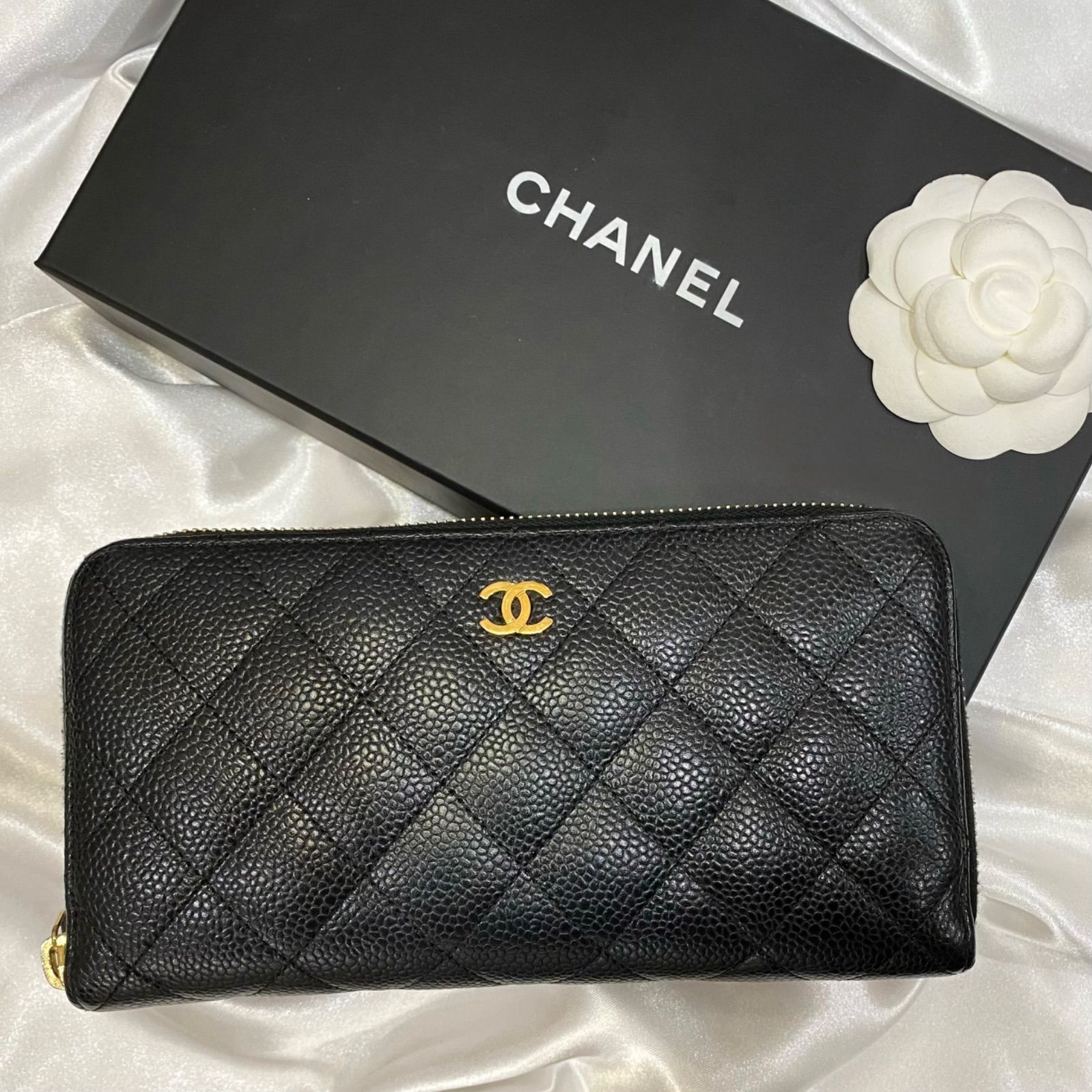美品 CHANEL シャネル キャビアスキン ラウンドファスナー 長 美品 CHANEL シャネル キャビアスキン ラウンドファスナー 長