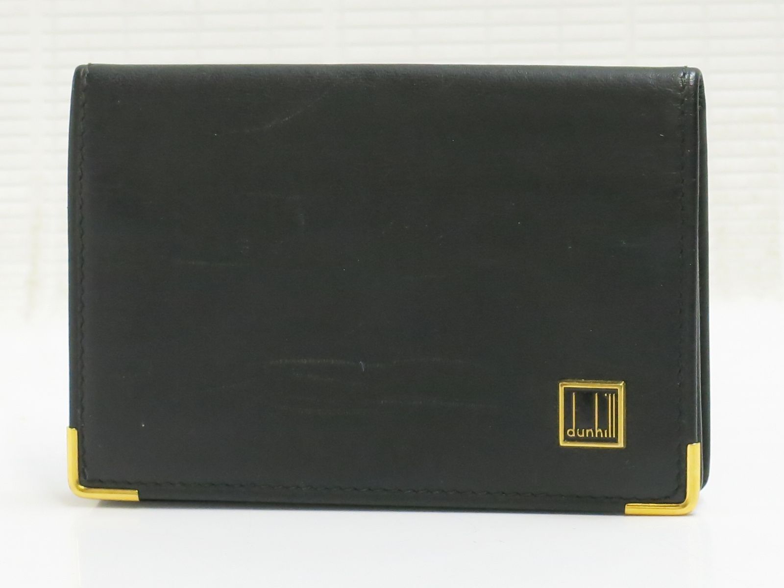 DUNHILL ダンヒル レザー カードケース ロゴメタル ブラック 中古 Dunhill - 極美品 ＊ dunhill ダンヒル レザー ロゴ金具 名刺