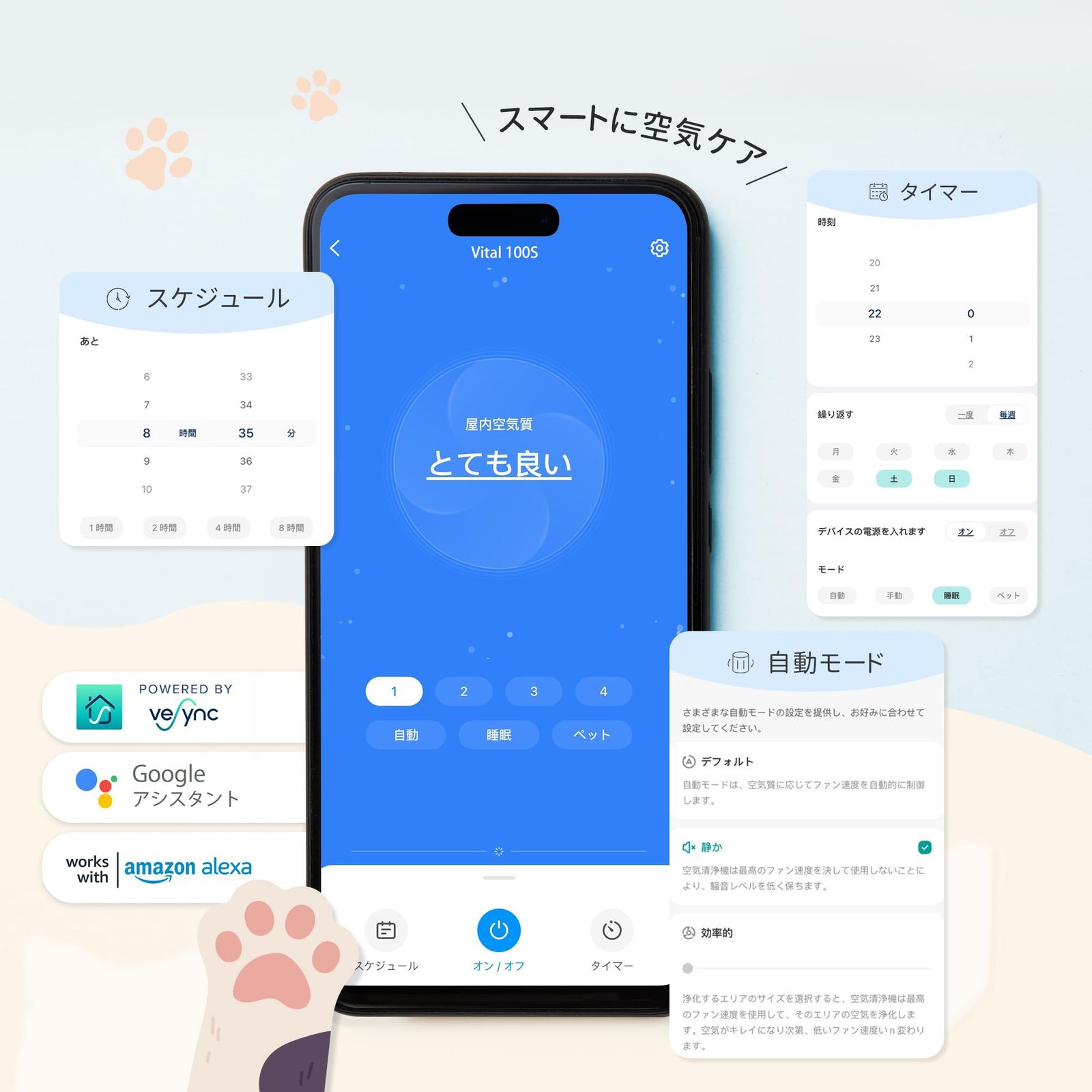 節電対策 Levoit レボイト 空気清浄機 ハイグレード Vital 100S 21畳 脱臭強化 集じん ハウスダスト ホコリ 光センサー付き 小型 四面吸気口 ペットの毛対策 静電HEPA 花粉対策 自動|ペットモード USTAUSTRALIA_COM_AU