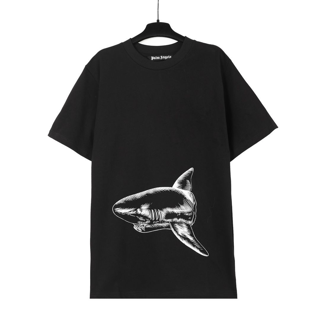 palm angels サメプリント Tシャツ Palm Angels 新作サメ・プリント240gダブルヤーン・コットン男女