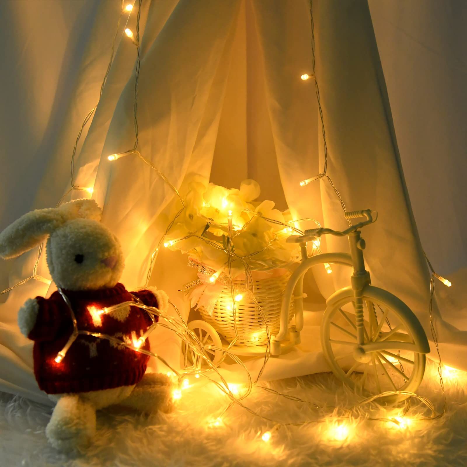 常時点灯タイプ ホワイト クリスマス LED イルミネーション 電池式