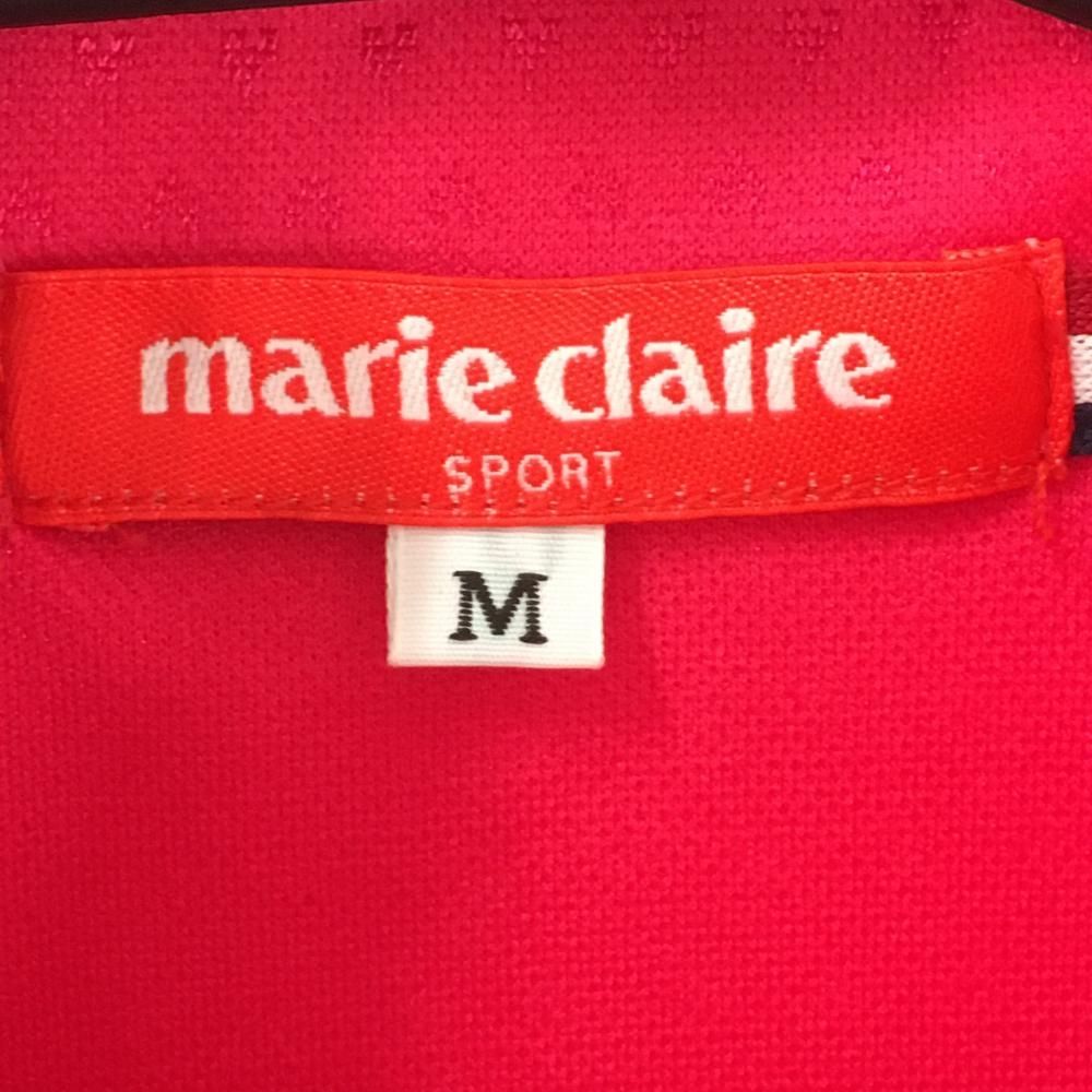 【超美品】マリクレール 半袖ハイネックシャツ ピンク ハート織生地 ハーフジップ  レディース M ゴルフウェア marie claire