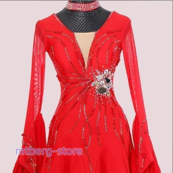 上品 社交ダンスドレス 刺繍花柄 フロント付き袖 モダンダンス衣装ダンスドレス 上品 社交ダンスドレス 刺繍花柄 フロント付き袖 モダンダンス衣装