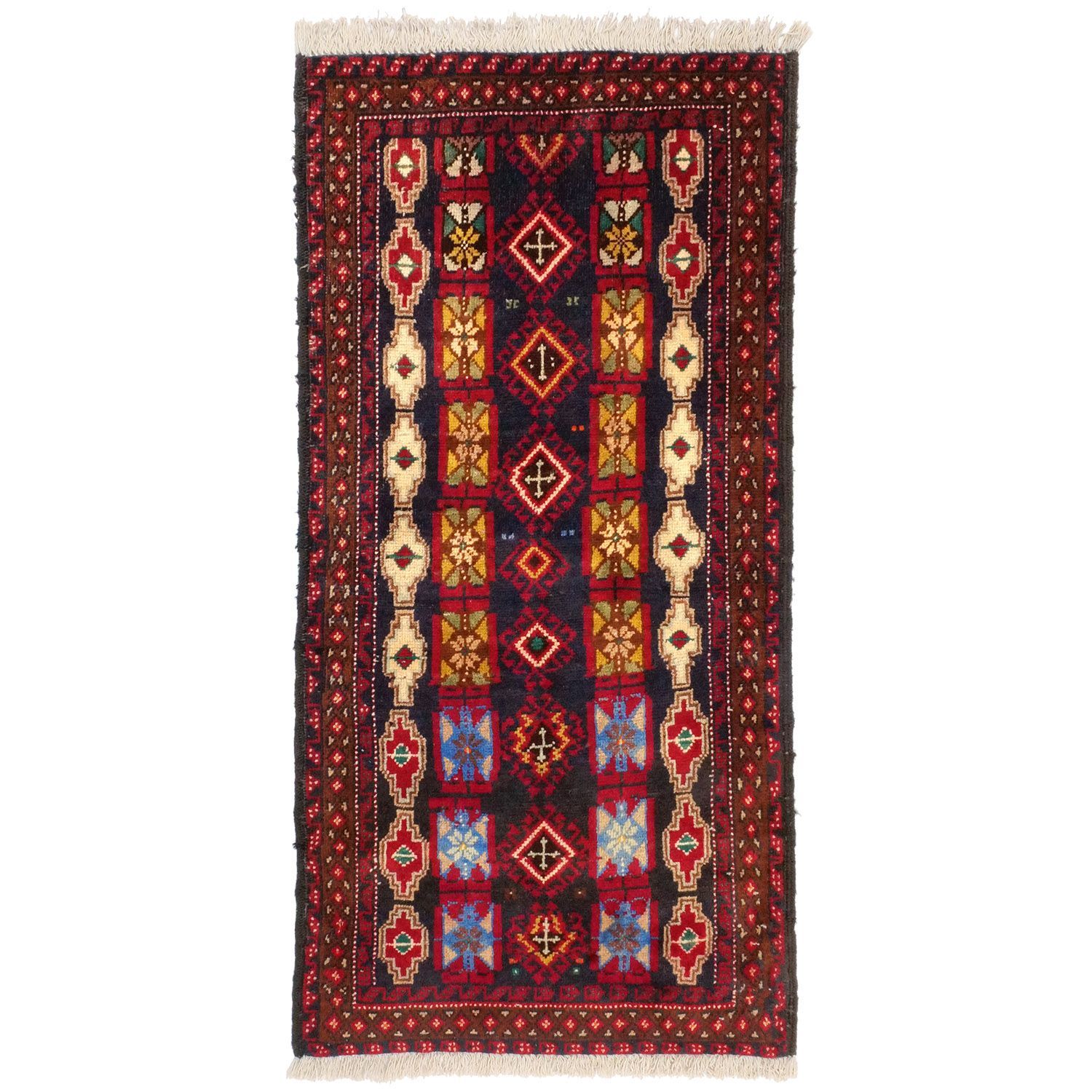 トルバトジャム 1950年代 1250×640mm セミアンティーク ダイヤモンドモチーフ 手織り - carpet-アンティークペルシャ絨毯 ヴィンテージラグ専門店 送料無料