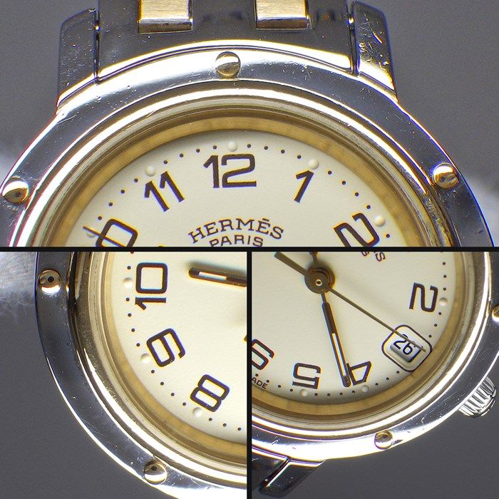 エルメス HERMES 腕時計 クリッパー CL4.220 デイト アイボリー文字盤  