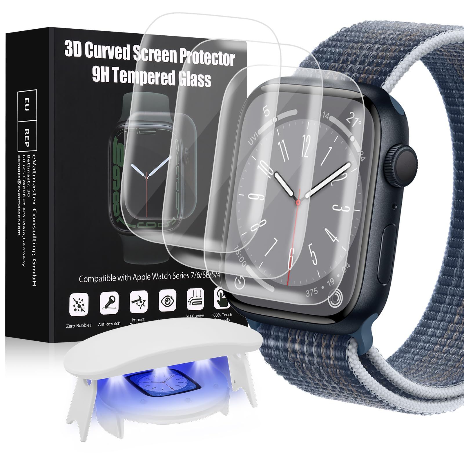 7 Series Watch Watch Apple / Apple 3D曲面対応 液晶 8 フィルム 用 用 / アップルウォッチ 強化ガラス 3D全面保護 曲面対応 9対応 9H 【3枚組】 保護フィルム (45mm) 45mm ガラスフィルム 【革新設計