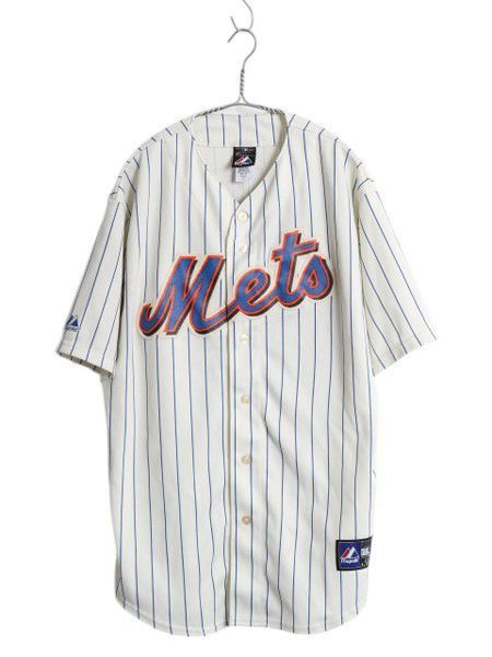 なクーポン配布中! メッツ ベースボール シャツ メンズ L 古着 MLB オフィシャル マジェスティック 大リーグ ユニフォーム ゲームシャツ ジャージ 半袖シャツ