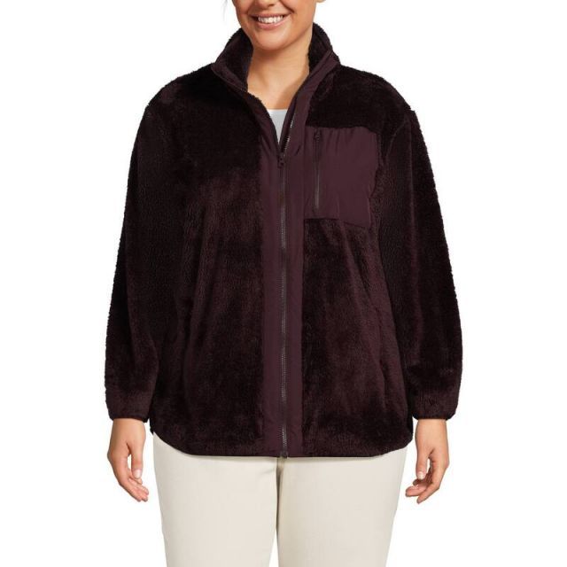 【送料無料】 ランズエンド レディース ジャケット・ブルゾン アウター Plus Size Lands' End Full Zip Cozy Sherpa Fleece Jacket Midnight Plum