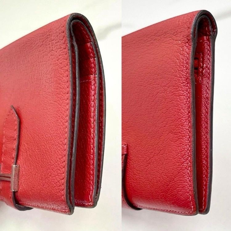 エルメス　ベアンコンパクト　シェーブル　赤　シルバー金具　折り財布　□I刻印 楽天市場】【中古】エルメス ベアンコンパクト シェーブル 赤 シルバー