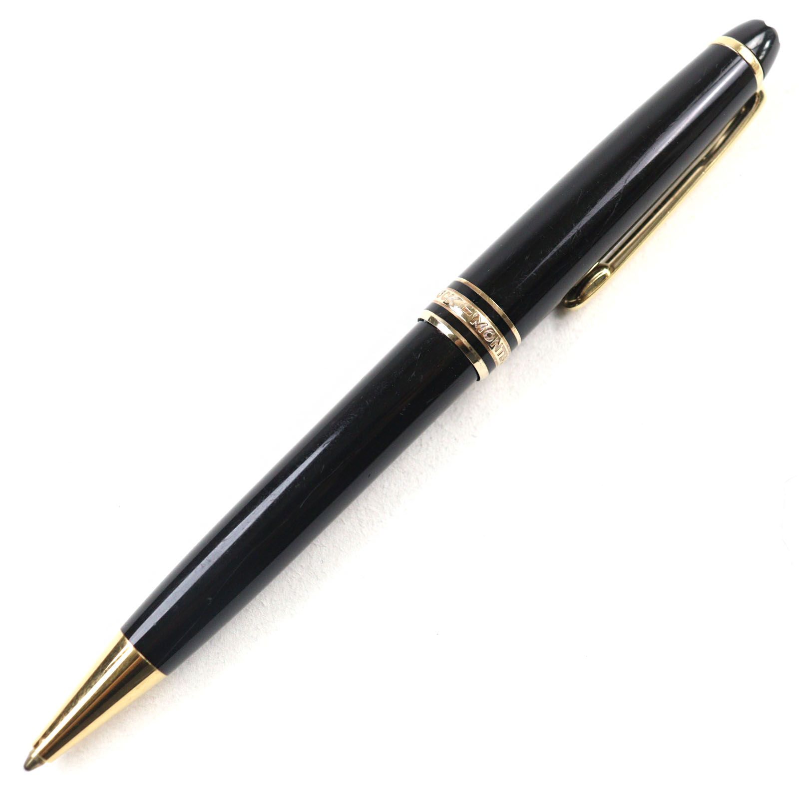 ○MONTBLANC モンブラン マイスターシュテュック ロゴ刻印 ホワイトスター ツイスト式 ボールペン ブラック ゴールド ドイツ製