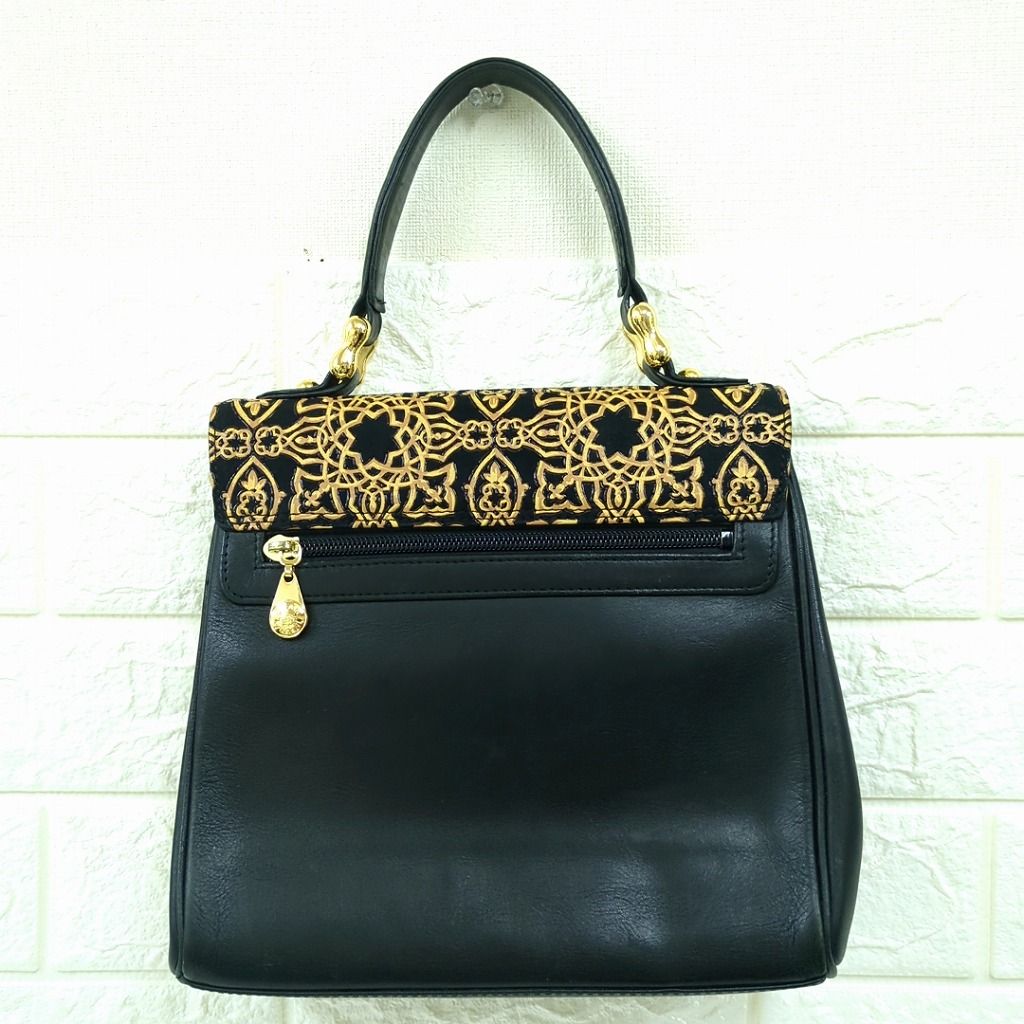 印傳屋 インデンヤ キナート レザー ハンドバッグ ポーチ付き ゴールド  