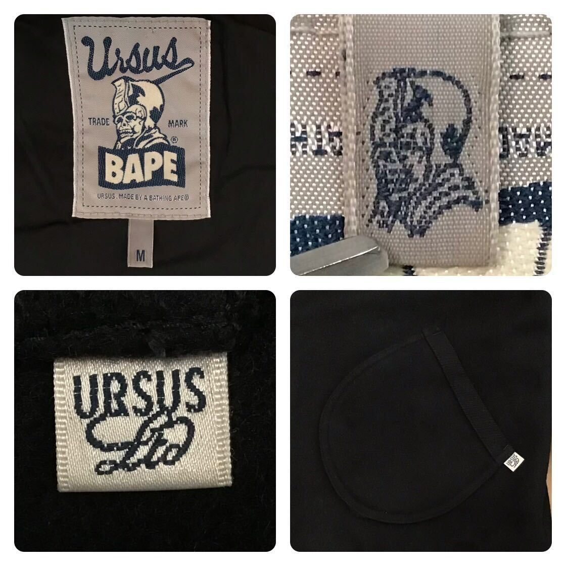 A BATHING APE URSUS BAPE スタジャン URSUS BAPE メルトン スタジャン Mサイズ ネイビー a bathing