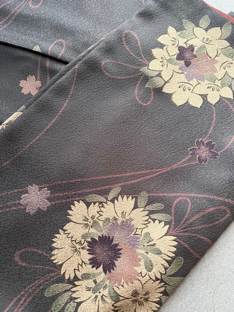 花薬玉 ブラウン 着物 袷 こむさでもーど