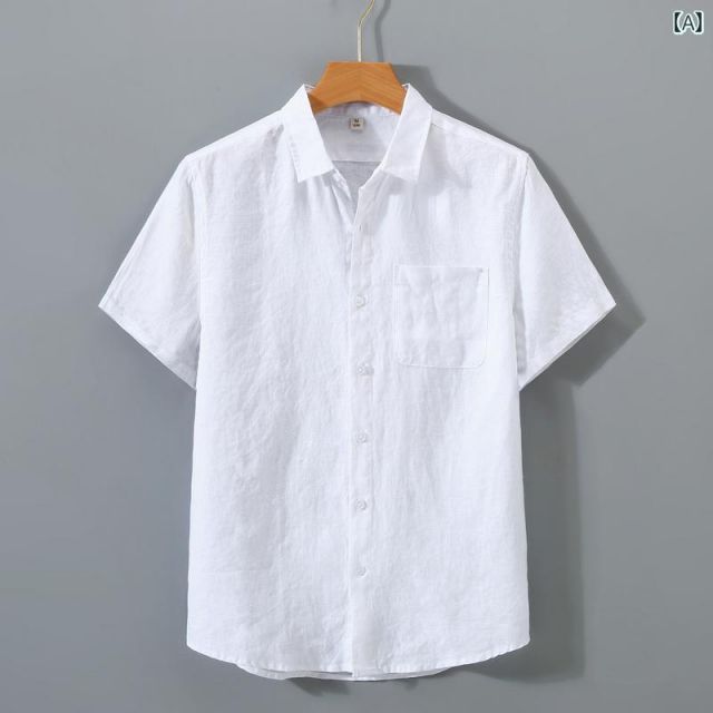 2XL メンズ ファッション 服 男性用 オシャレ シンプル 大人 かっこいい 大きいサイズ ストリート 紳士服 リネン 先染め 半袖 シャツ リネン フル リネンシャツ サマートップス