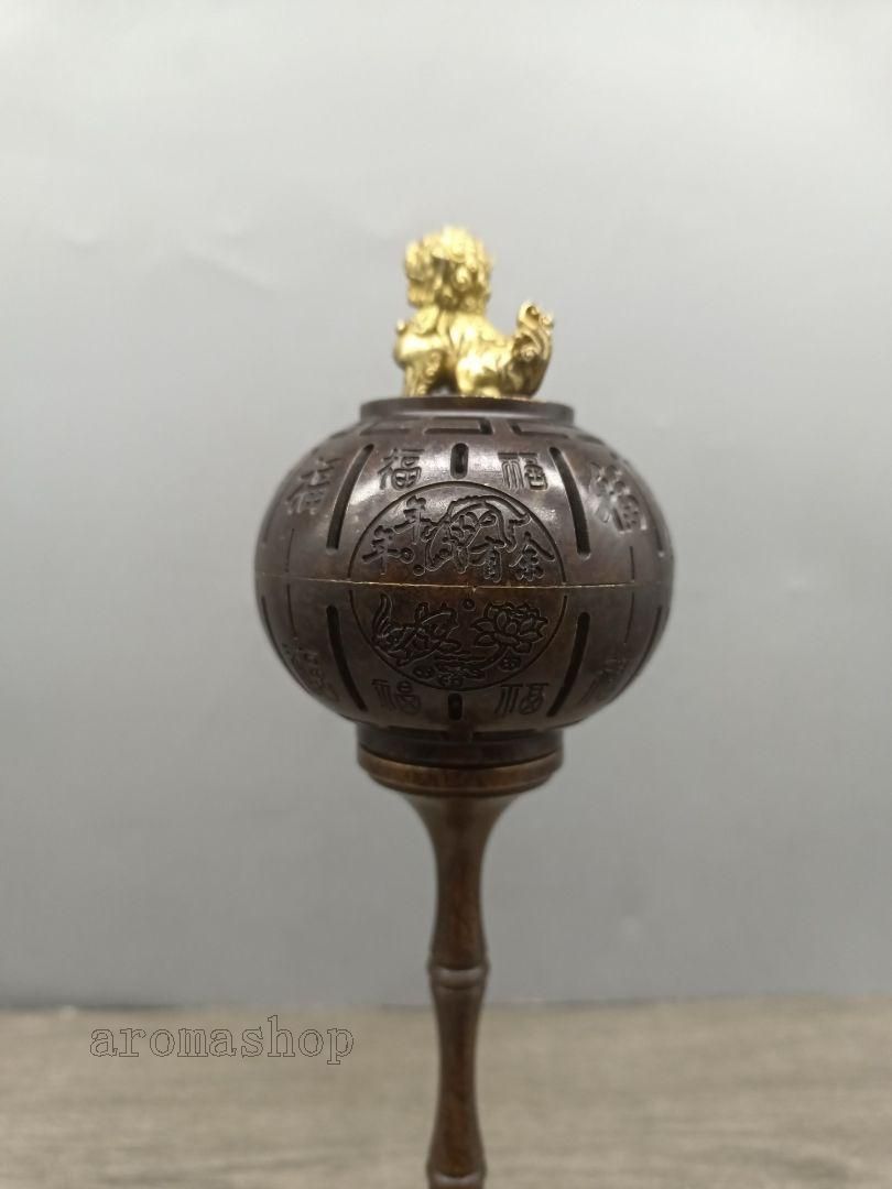 銅製 龍鳳高脚獅子蓋薫香炉 室内檀香炉 茶室薫炉 香道具 装飾品
