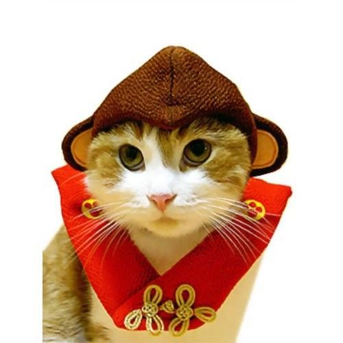 キャットプリン お猿でござるセット 1枚 猫の服 猫服 キャットウエア 猫用 付け襟 ネック 帽子 ネコ ねこ かわいい おしゃれ コスプレ 変装 散歩