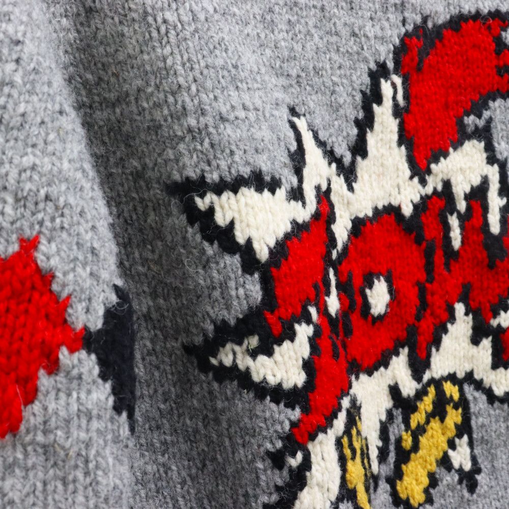 HYSTERIC GLAMOUR ヒステリックグラマー ×WOODY WOODPECKER ジップアップカウチンニットセーター 0253ND11 ウッディーウッドペッカー グレー HYSTERIC GLAMOUR (ヒステリックグラマー) ×WOODY WOODPECKER ジップ
