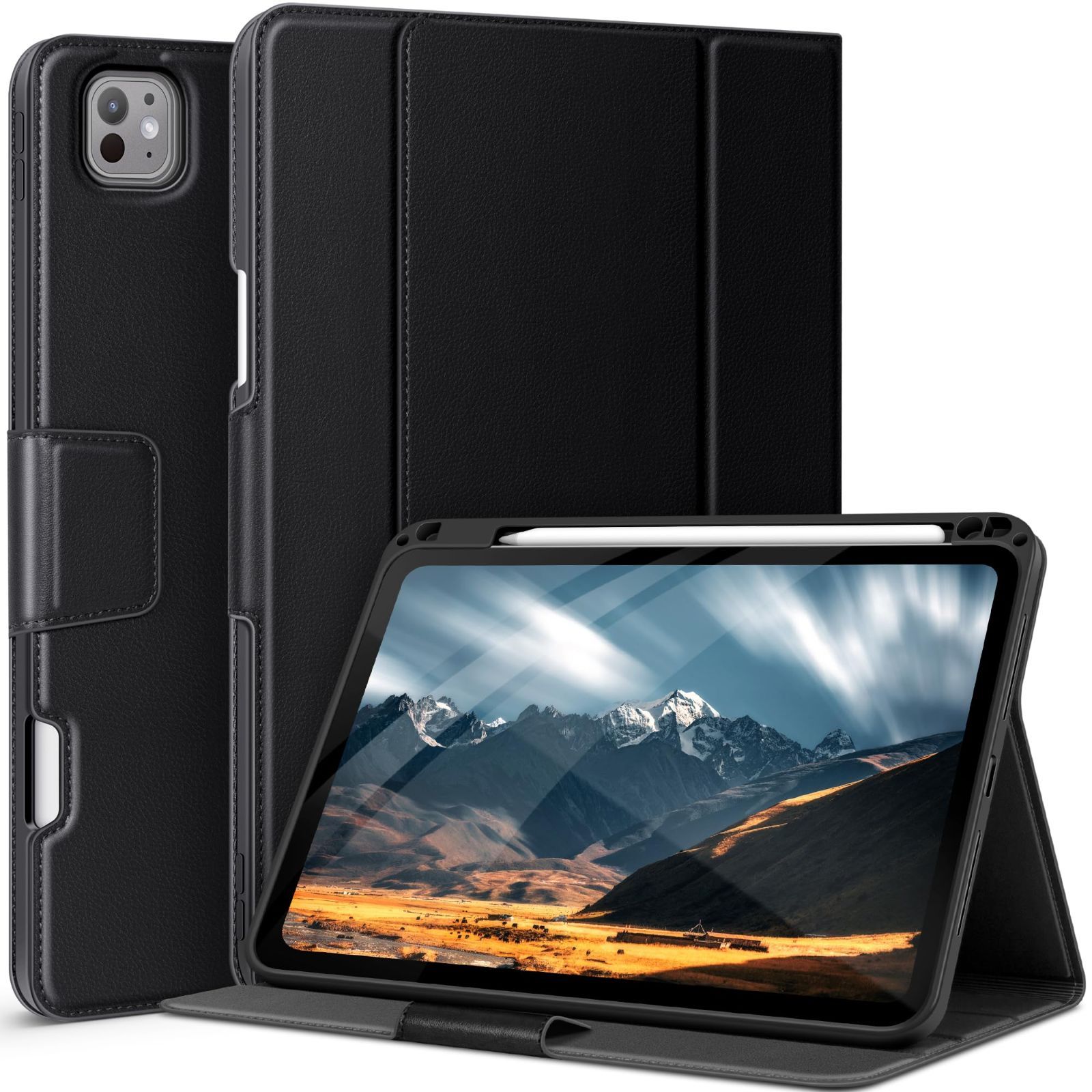 数量 auaua iPad Pro 11インチ ケース M4 2025 ペン収納 Pencil Pro|USB-C完全対応 ポケット付き 多角度スタンド マグネット開閉 オートスリープ対応 ブラック