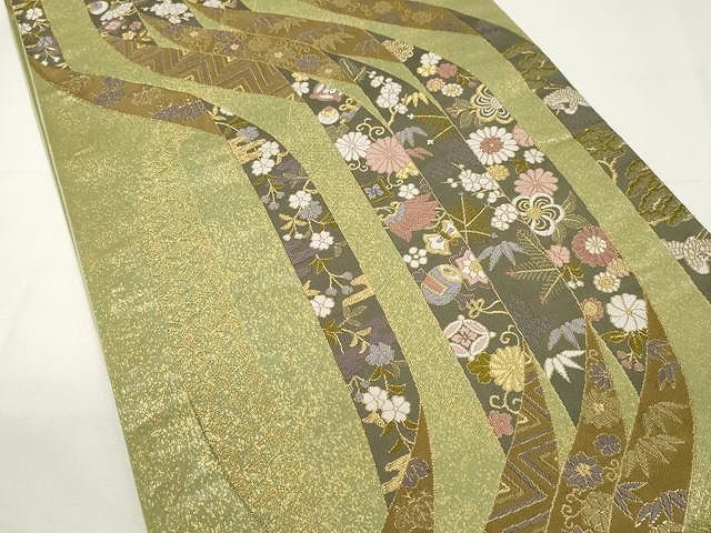 平和屋着物 六通柄袋帯 唐織 宝尽くし飛鶴花文 金糸 正絹 CAAX9447yk