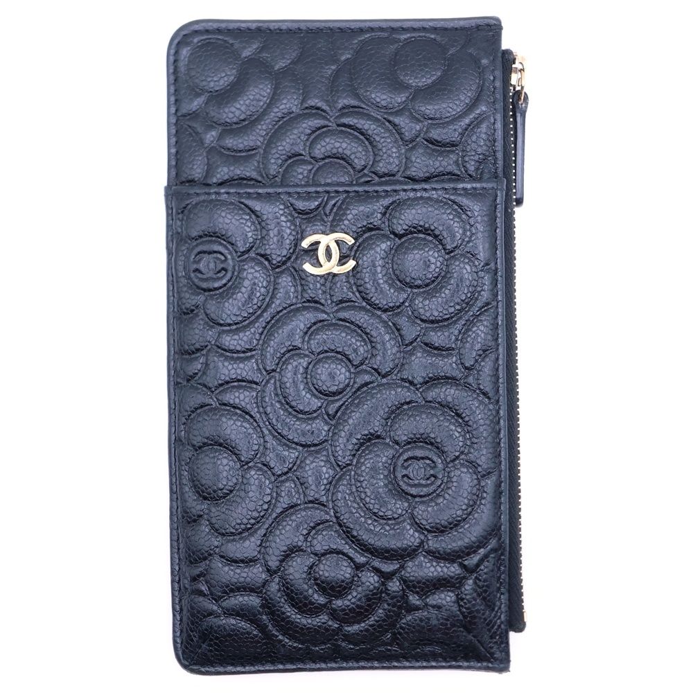 CHANEL シャネル カメリア キャビアスキン カードケース ブラック レディース