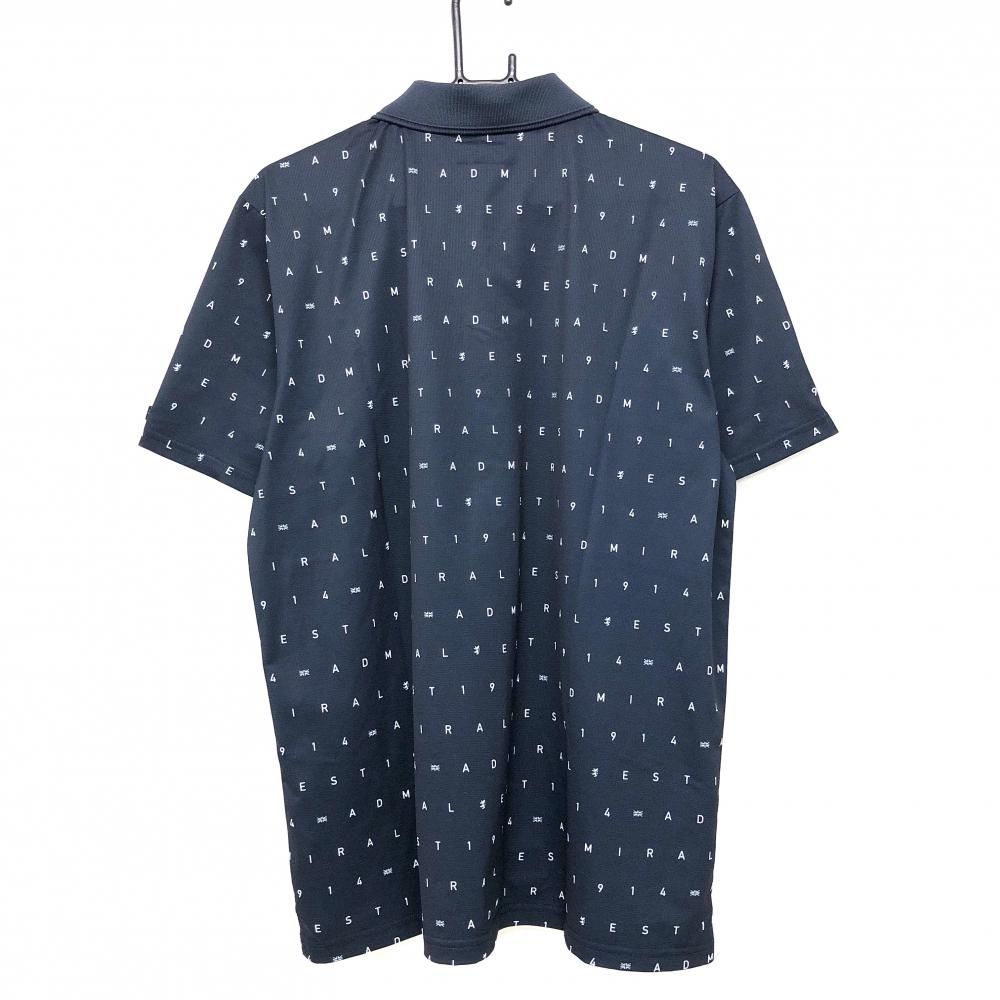 超 アドミラル 半袖ポロシャツ ネイビー×白 ロゴ総柄 メンズ XL ゴルフウェア モデル Admiral