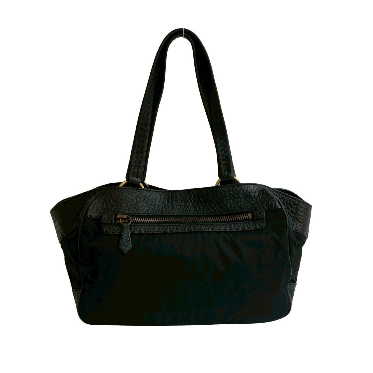 極 美品 PRADA プラダ 三角ロゴ プレート 金具 レザー 本革