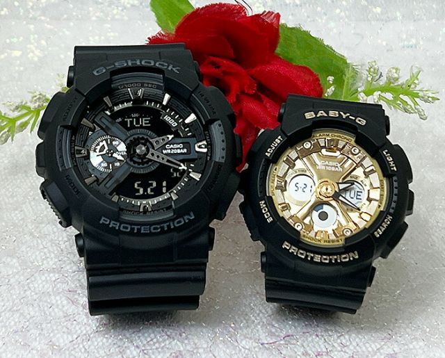 恋人たちのGショックペアウォッチ G-SHOCK BABY-G ペア腕時計 カシオ 2本セット  アナデジ GA-110-1BJF  BA-130-1A3JF ラッピング無料 メッセージカード手書きします   夫婦 カップル