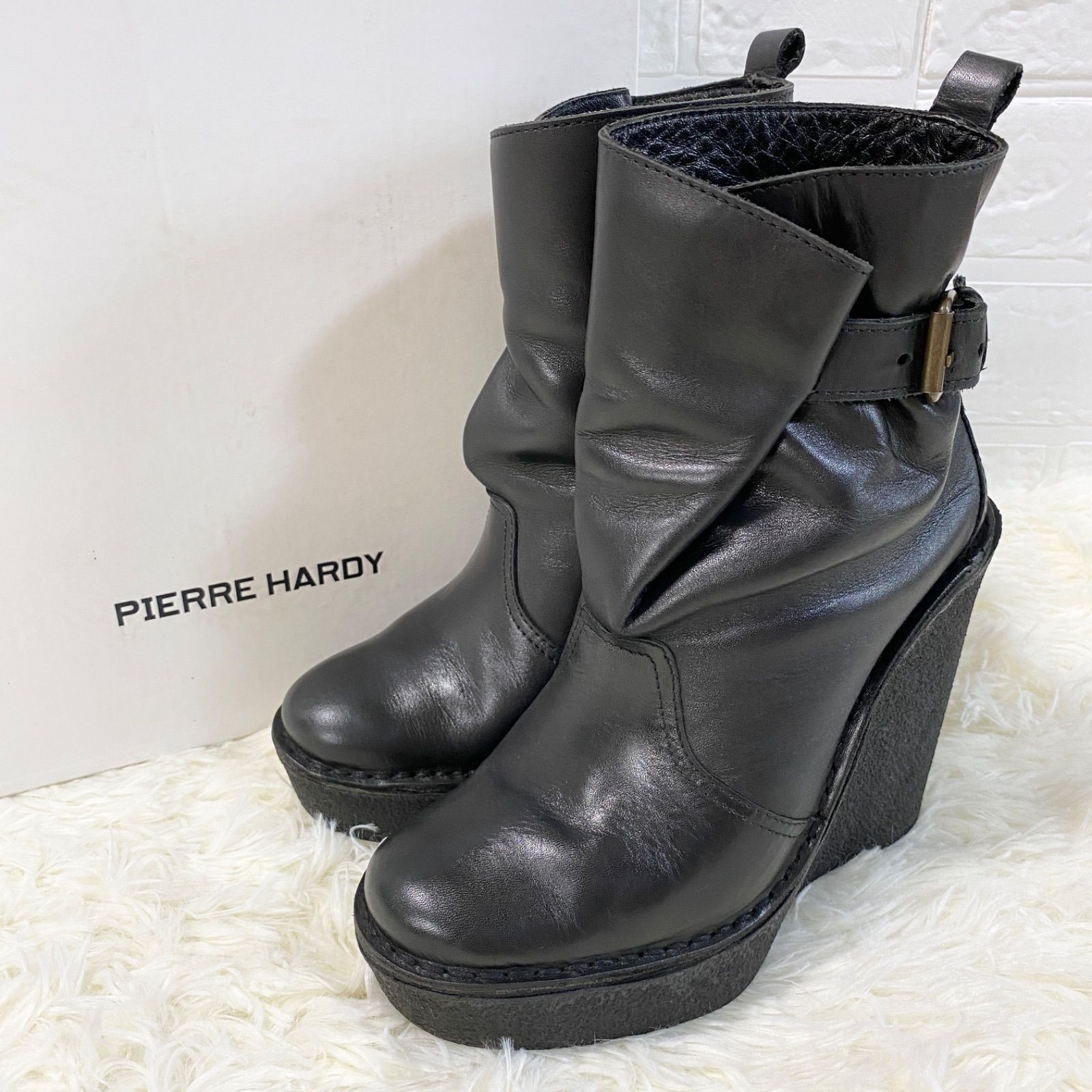 ピエールアルディPIERRE HARDY ウェッジソールレザーショートブーツ 黒36