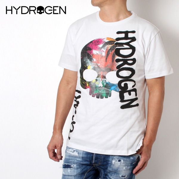 ハイドロゲン HYDROGEN  パームスカルプリント Tシャツ【ホワイト】 MT0007  001/【2024SS】m-tops