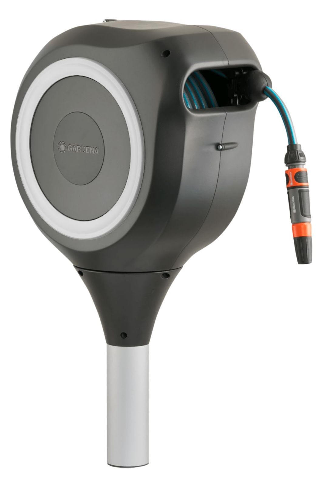 GARDENA ガルデナ スパイク式 自動巻取りホースボックス RollUp M 20m シルバー ホースリール 180度回転 UV 防霜 ドイツブランド 散水 園芸 水やり