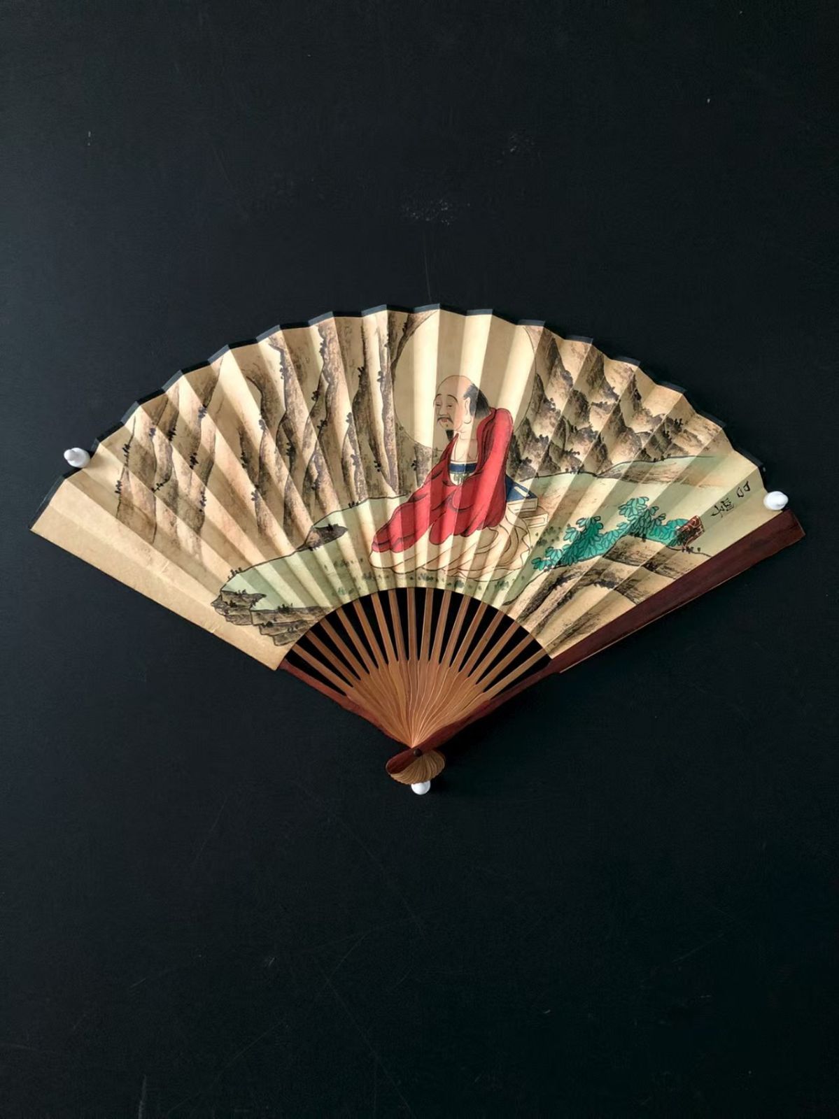 中国古美術.清代 呂学 人物 扇面純手描き作品.観賞品.文房置物.中国骨董25090714