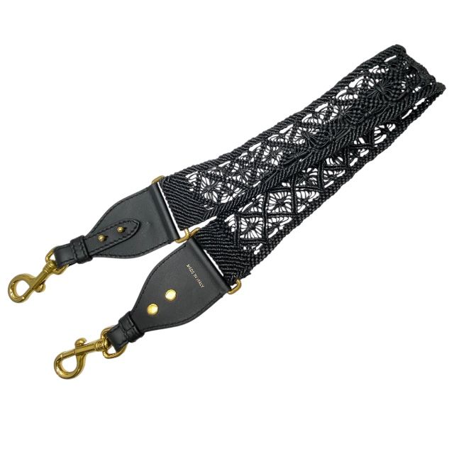 クリスチャンディオール バッグストラップ ショルダーストラップ 付け替え メッシュ レザー ブラック ゴールド金具 ChristianDior