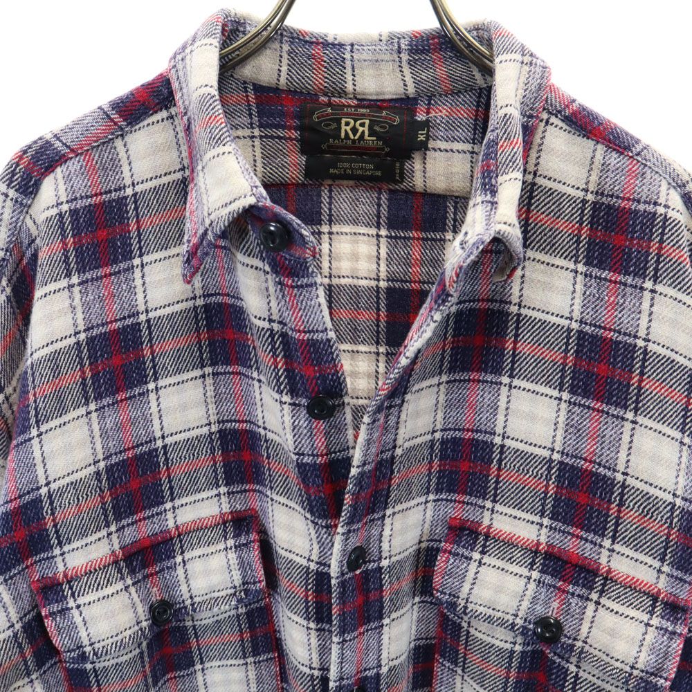RRL 90s 初期タグ 赤3星 オールド チェック柄 長袖 シャツ XL ネイビー