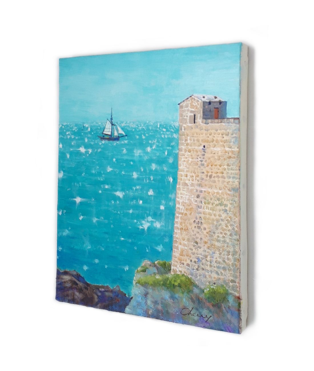 城壁の街の海 油絵 F3号 油彩 油画 絵画 インテリアアート WWW_IBETON_RU