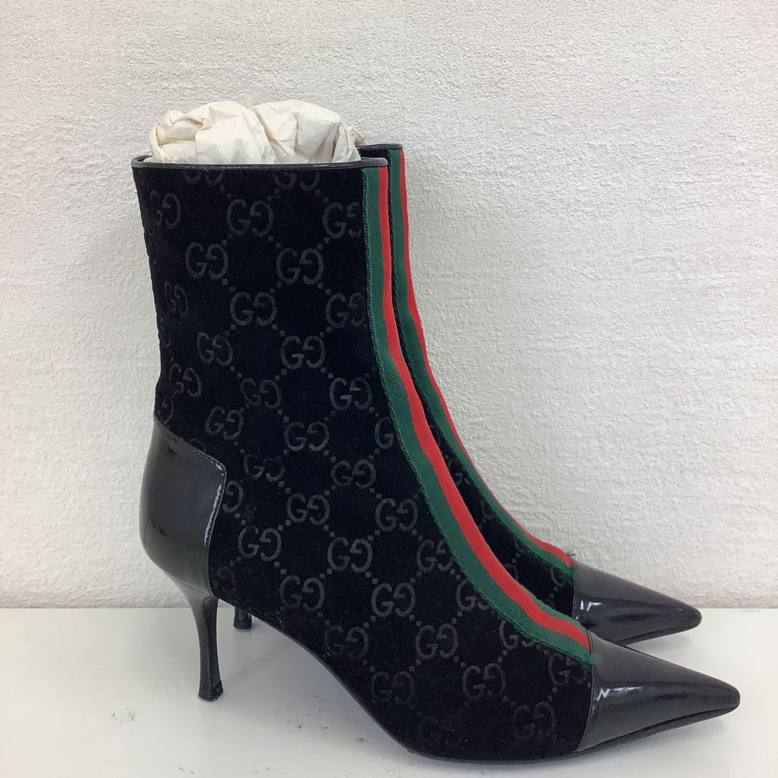 GUCCI gg ロゴ タッセルレザーショートブーツ 黒 21.5cm - メルカリ