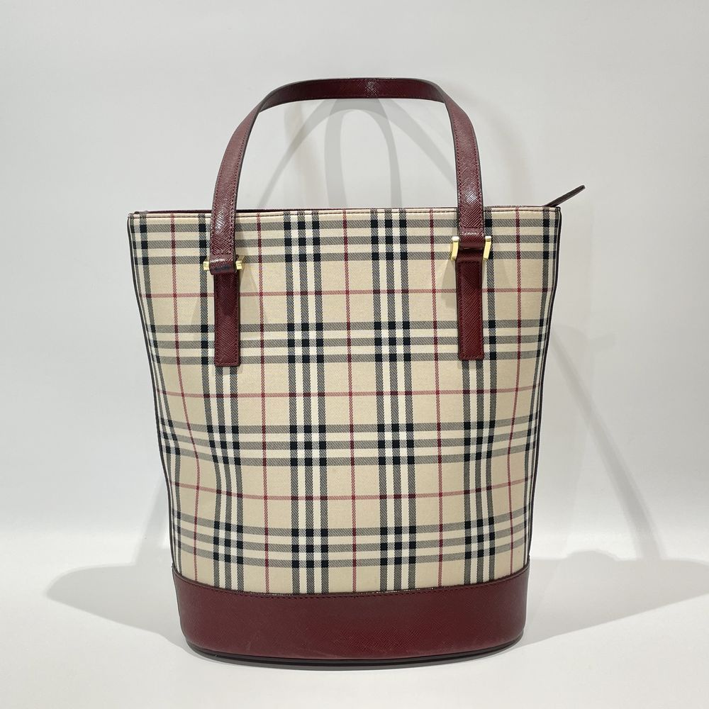 BURBERRY トートバッグ ロゴ チェック柄 スクエア型 キャンバス レザー - メルカリ