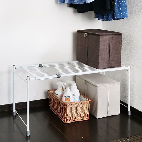 整理棚 幅71～92×奥行37×高さ42cm 押入れ 収納棚 フリーラック （ 伸縮棚 棚 ラック 収納 押入れ収納 クローゼット収納 伸縮タイプ クローゼット 押し入れ 階段下 整理整頓 収納用品 ）