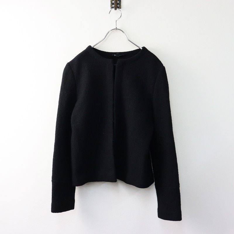 イタリア製 アーペーセー A.P.C. ウール100% 縮絨ニット ノーカラージャケット Sブラック 黒 秋冬 上着 圧縮 プレス【2400014224993】