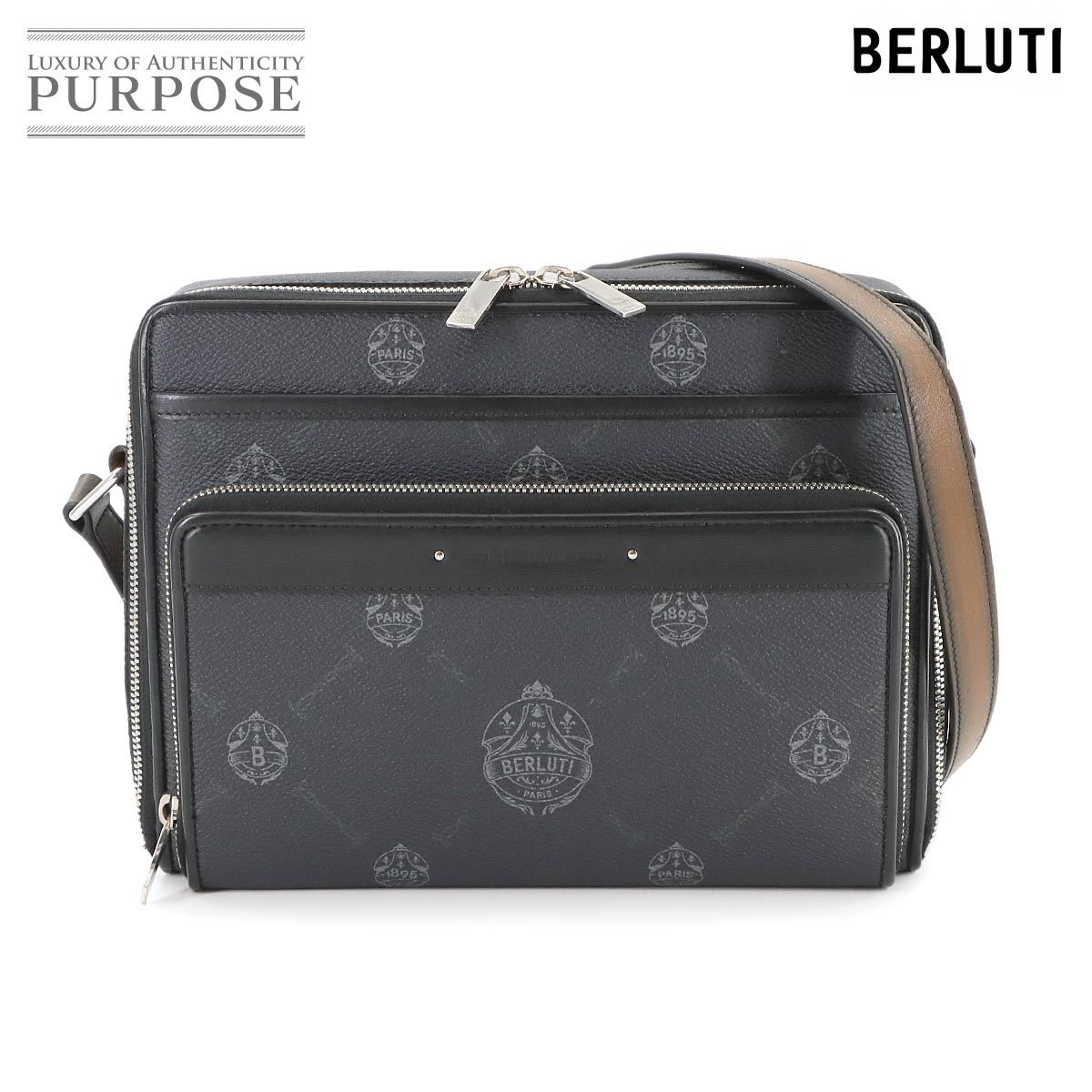 ベルルッティ Berluti マイルズ MM ショルダー バッグ PVC レザー ブラック ブラウン シルバー 金具 Miles MM Bag 90279269