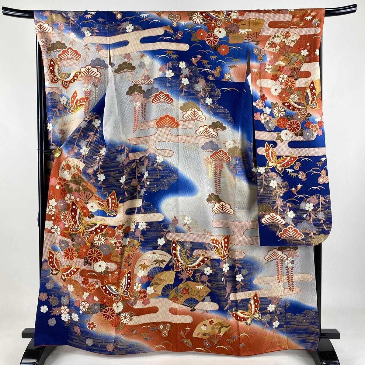 振袖　袋帯　4点セット　桜　蝶　金銀彩　身丈163cm 裄丈66cm M 正絹 振袖 身丈166cm 裄丈66cm M 袷 袋帯フルセット 桜 箔 金彩 紫 正絹