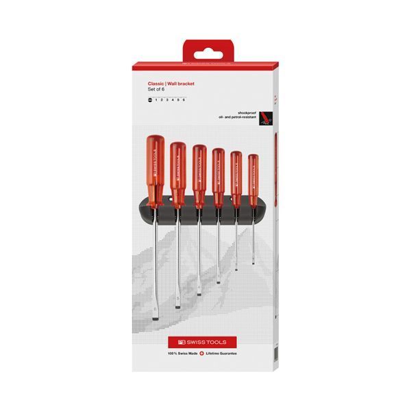PB SWISS TOOLS ピービースイスツールズ 5本組 クラシックハンドル マイナスドライバーセット ホルダー付 ペーパーボックス入 240.CBB