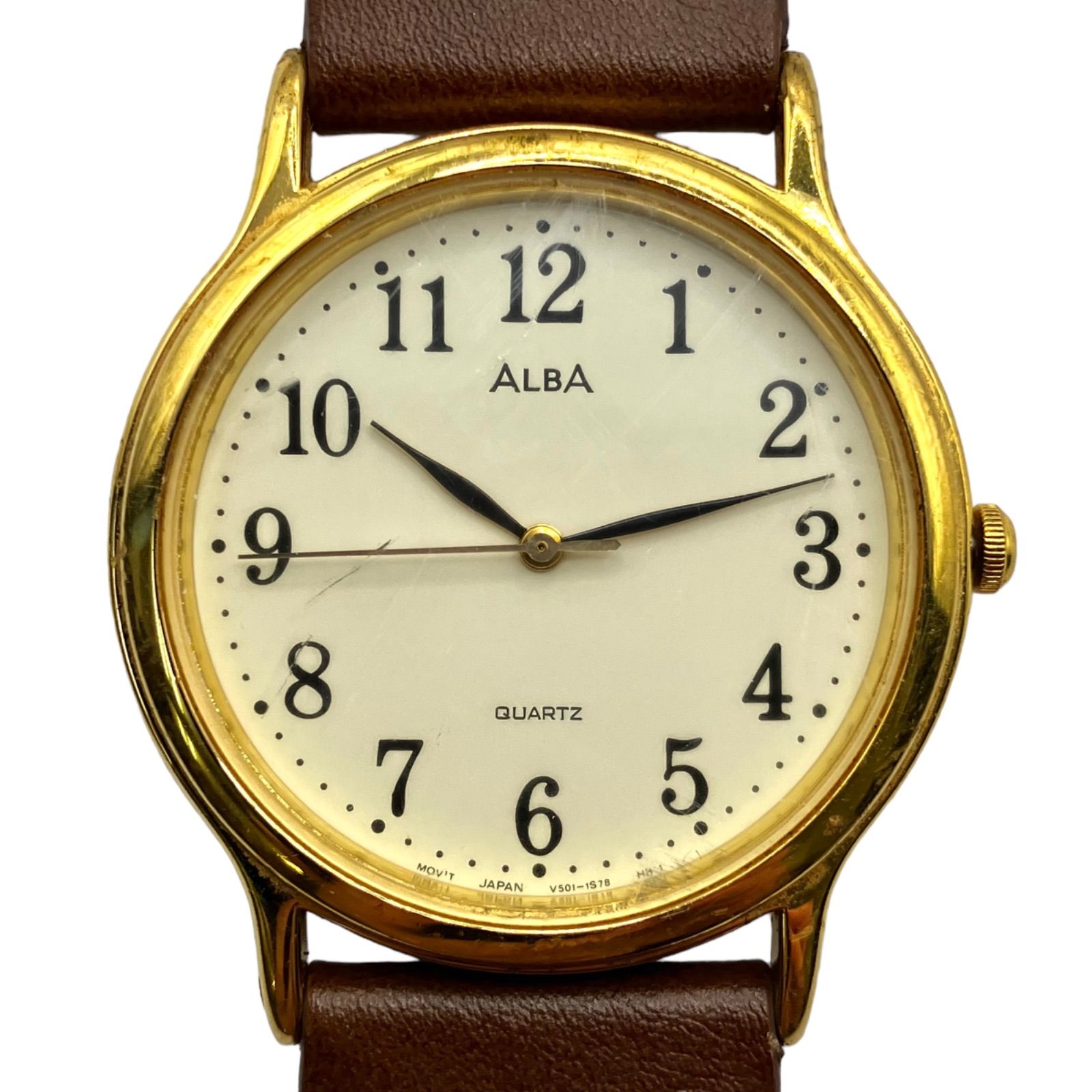 美品 SEIKO セイコー ALBA アルバ 腕時計 クウォーツ V501-6V50 GENUINE LEATHER グリーンベルト(4-3)36 -  ブランド腕時計