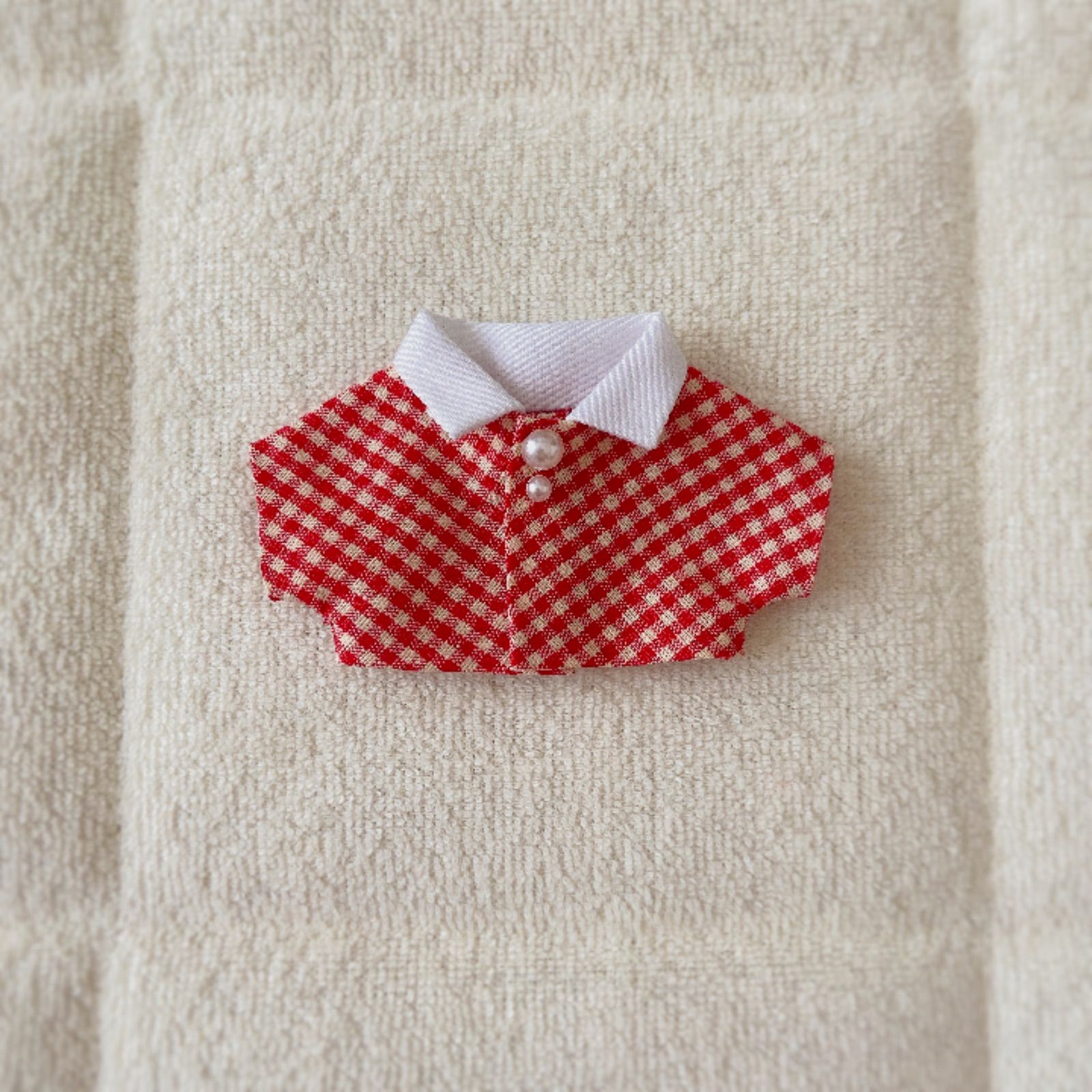 襟付き赤のギンガムチェックシャツ ぬい服10〜12cm用 - メルカリ