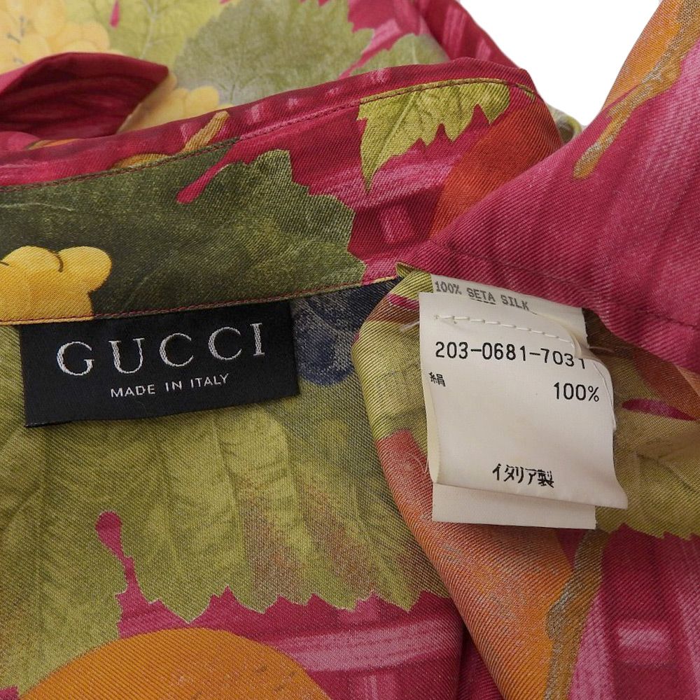 GUCCI グッチ by TOM FORD トムフォード期 総柄シャツ 金ボタン ブラウス トップス レディース シルク マルチカラー 1996年 ヴィンテージ GUCCI グッチ by TOM FORD トムフォード期 総柄シャツ 金ボタン
