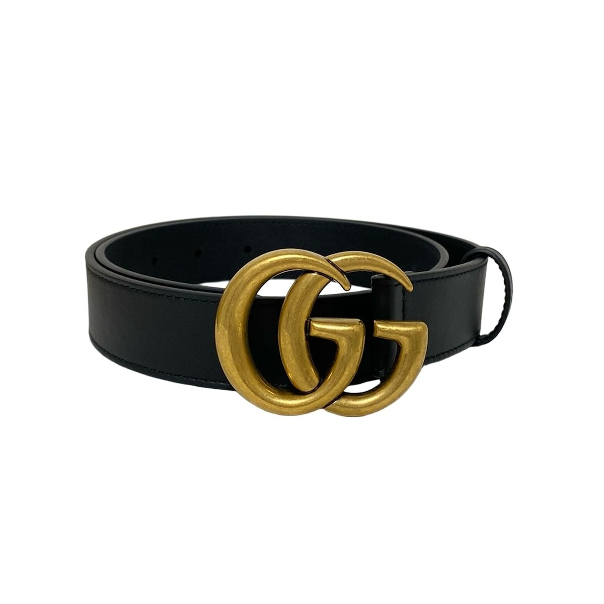 GUCCI グッチ ベルト 75 ダブルG スリムベルト 414516 黒×ゴールド レザー