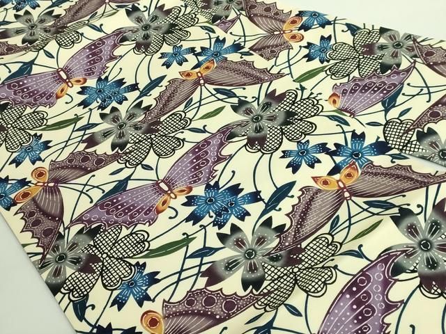 平和屋本店□最高級 城間栄順 本場琉球紅型 塩瀬 九寸名古屋帯 花蝶文