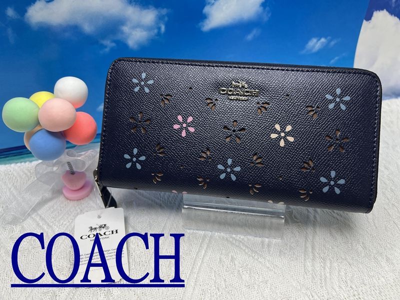 コーチ 財布 COACH 長財布 シグネチャー パンチング 花柄  ネイビー系 プレゼント ハロウィン 贈り物  吉日 ギフト クリスマス 敬老の日 財布 レディース 新品未使用 C148 F31164 13